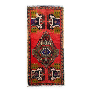 Small Vintage Turkish Rug 101x47 cm, Short Runner, Tribal, Shabby, Mini Carpet