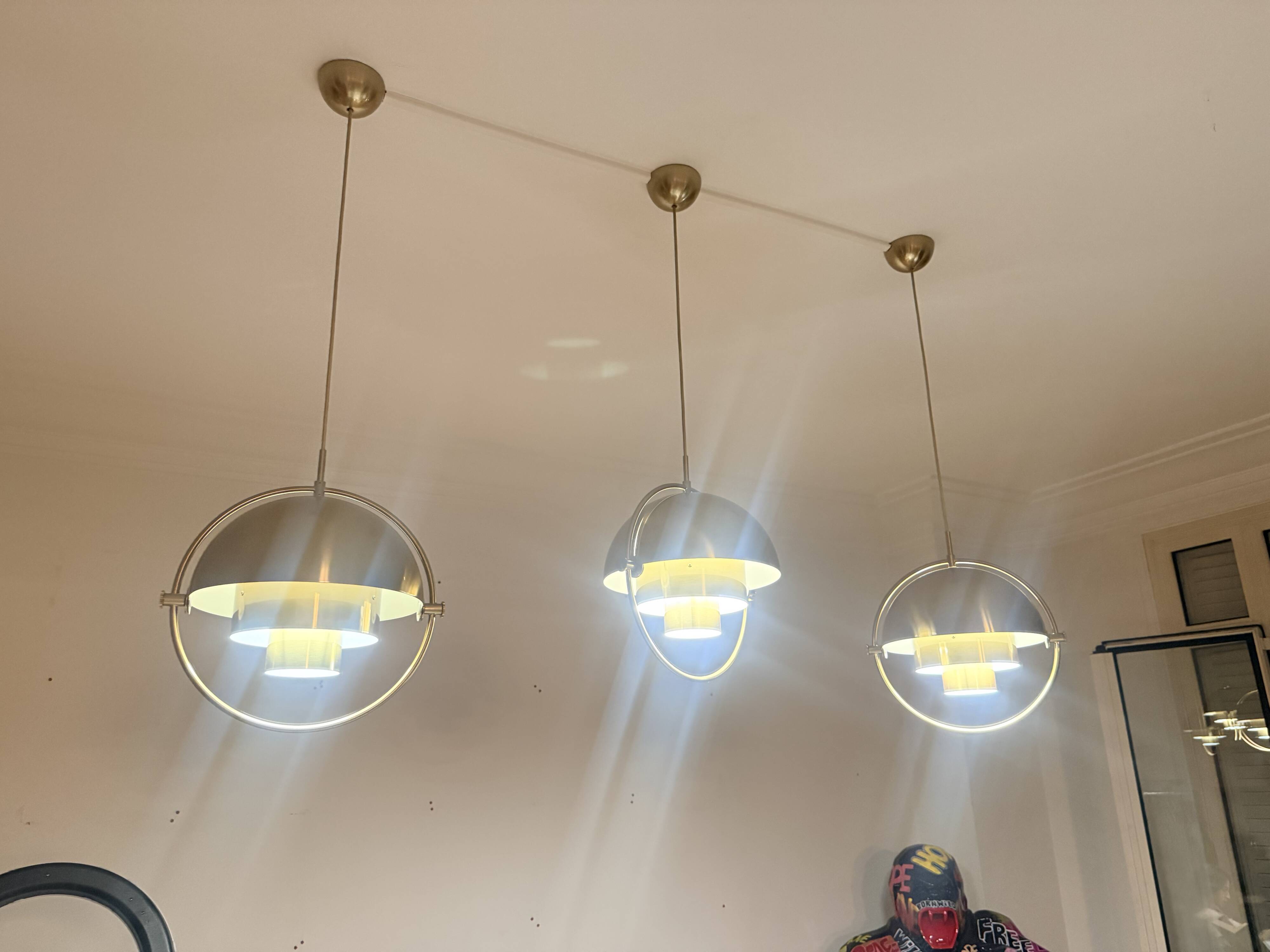 Set of 3 GUBI Multi-Lite pendants – Louis Weisdorf – Brushed brass