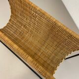 Aubock Style Mid-Century Rattan Bauhaus Magazine Holder, France, 1950s