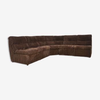 Brown corduroy modular sofa, 70s