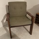 Fauteuil vintage vert tissus et bois