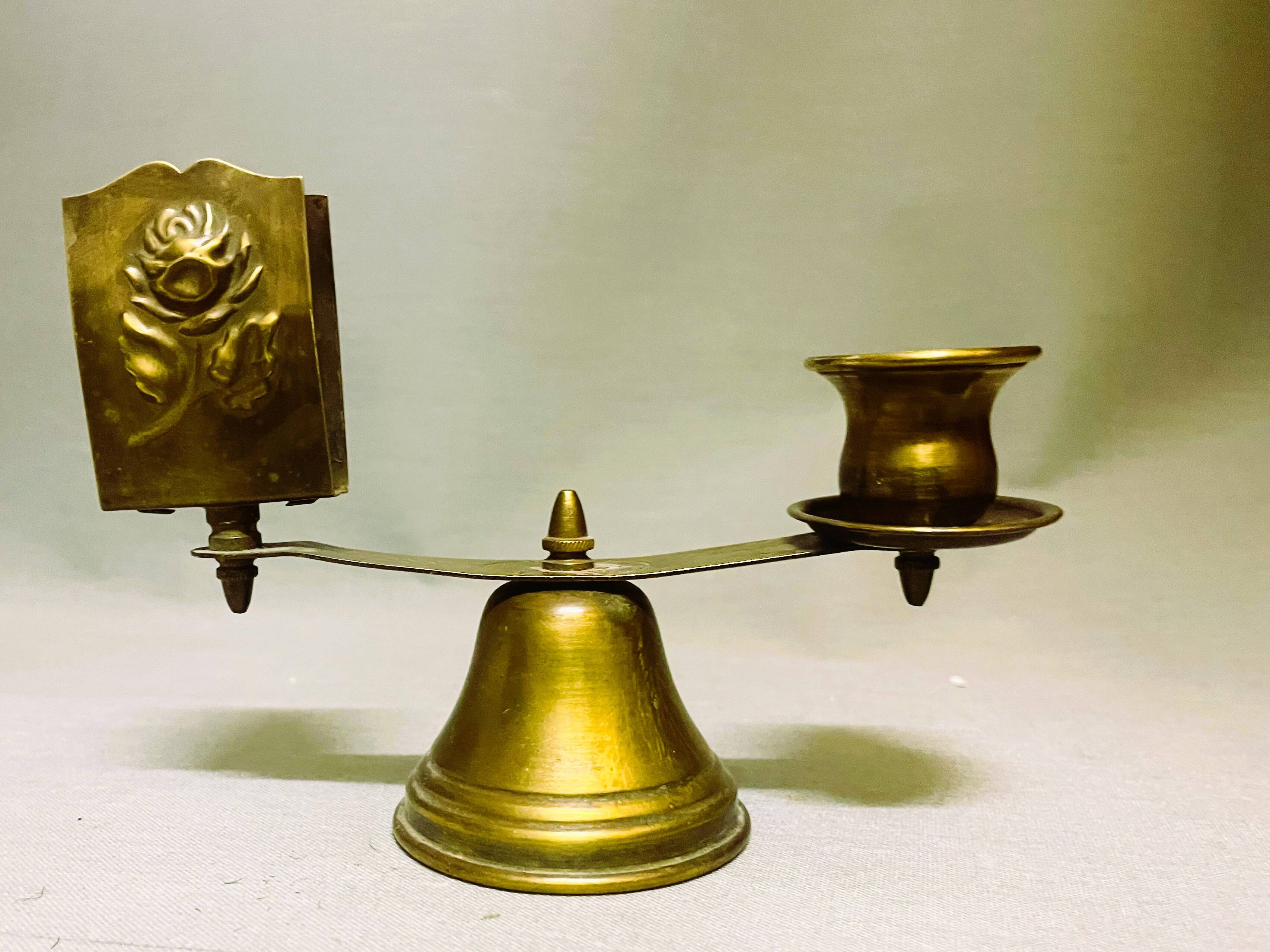 Church brass candle holder with matchbox