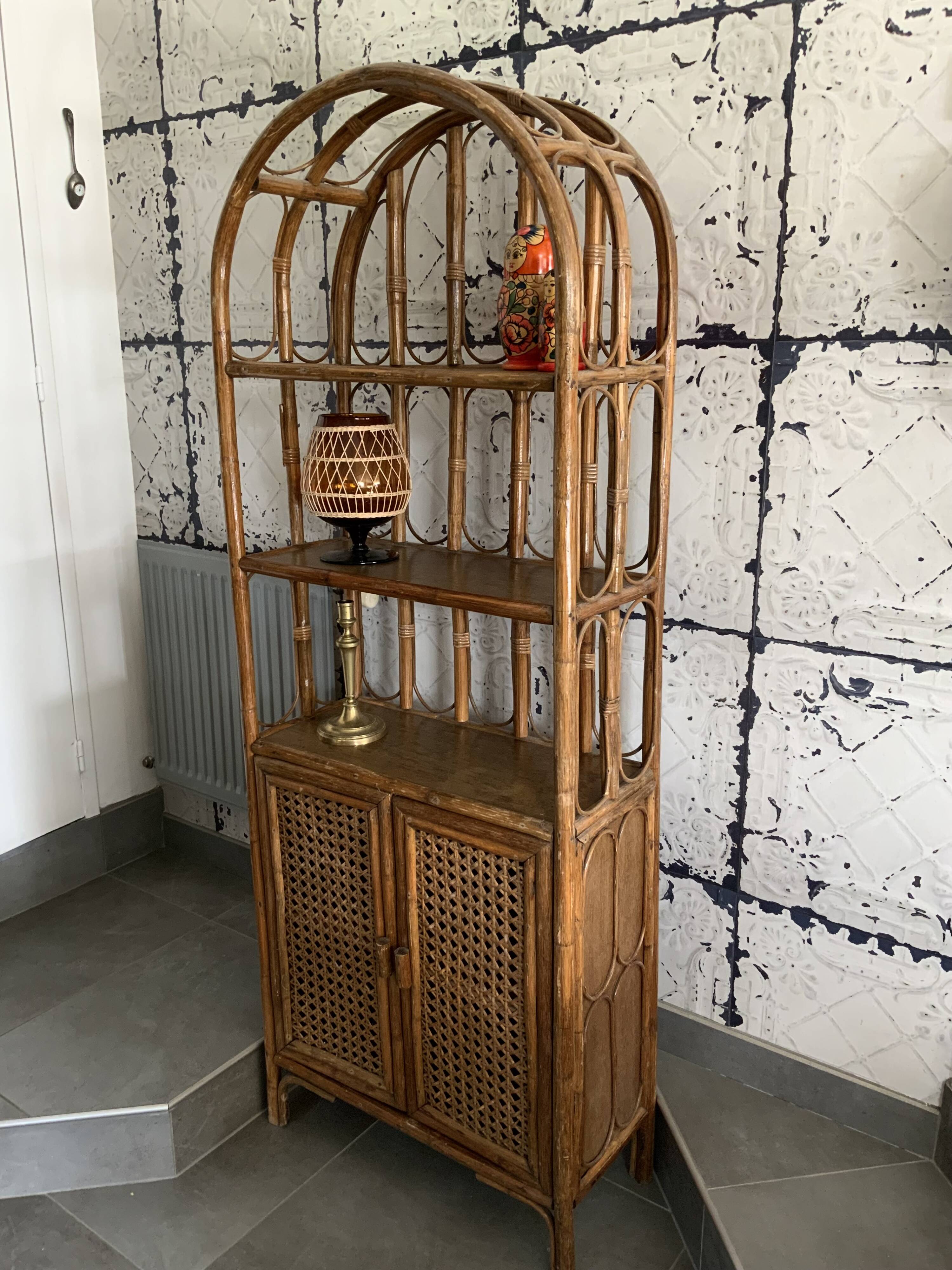 Vintage bamboo bookcase shelf