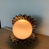 Vintage ceramic shell lamp with opaline globe