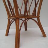 Square work basket on light varnished wicker legs, with handle