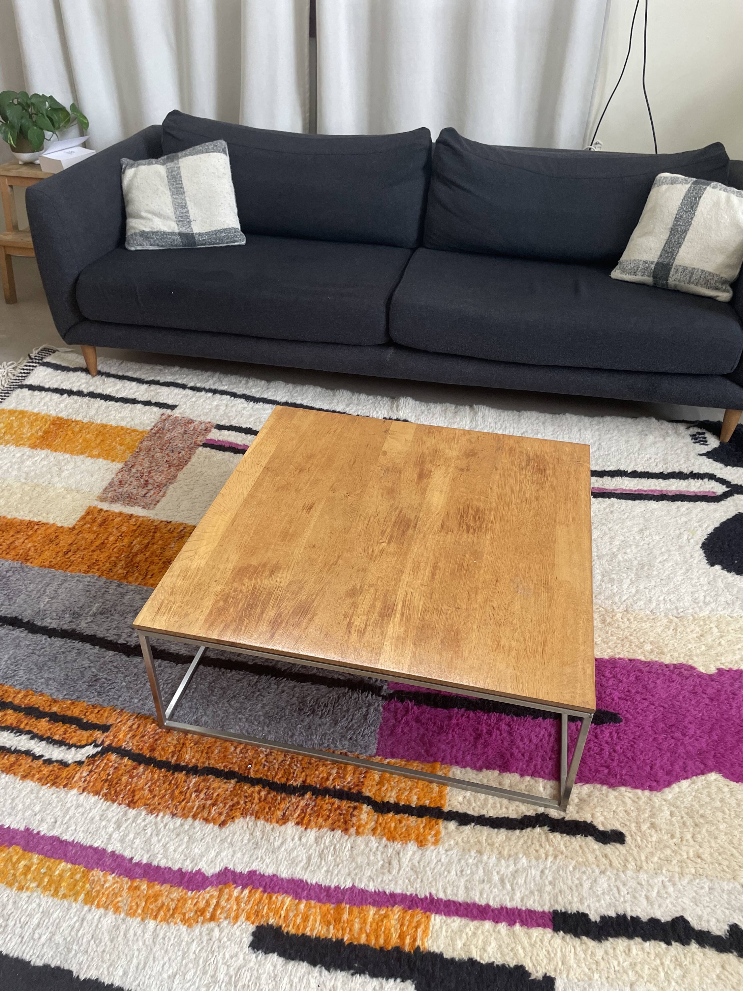 Solid wood and brushed metal coffee table - 80x80x30 cm