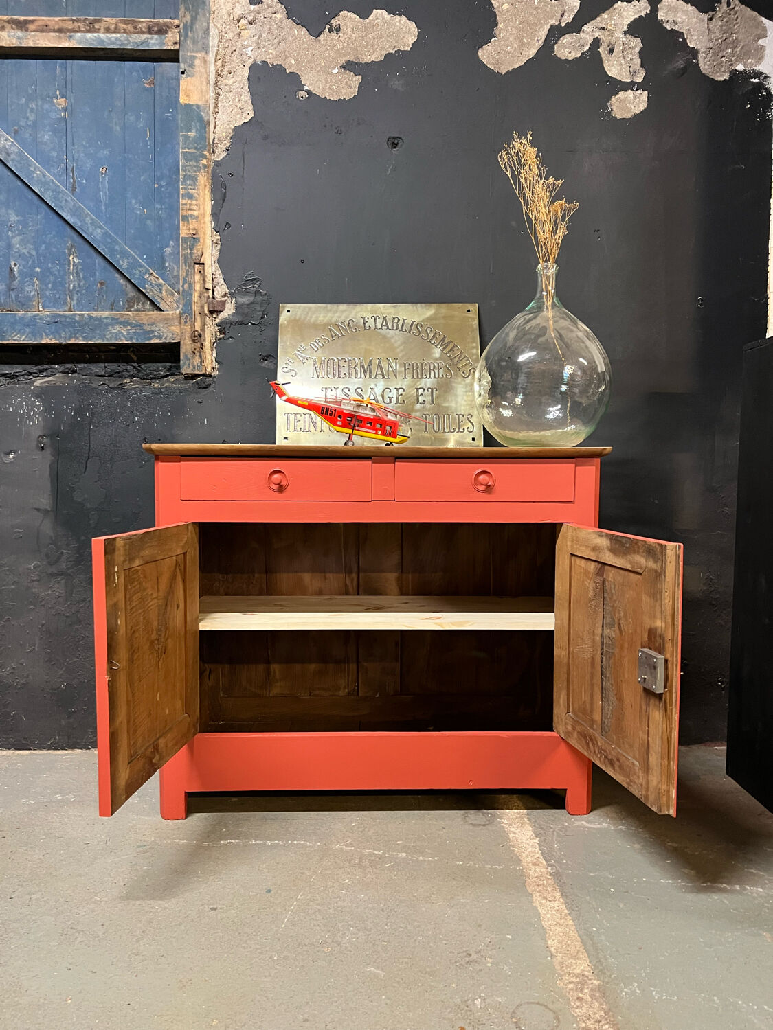 Red solid wood sideboard
