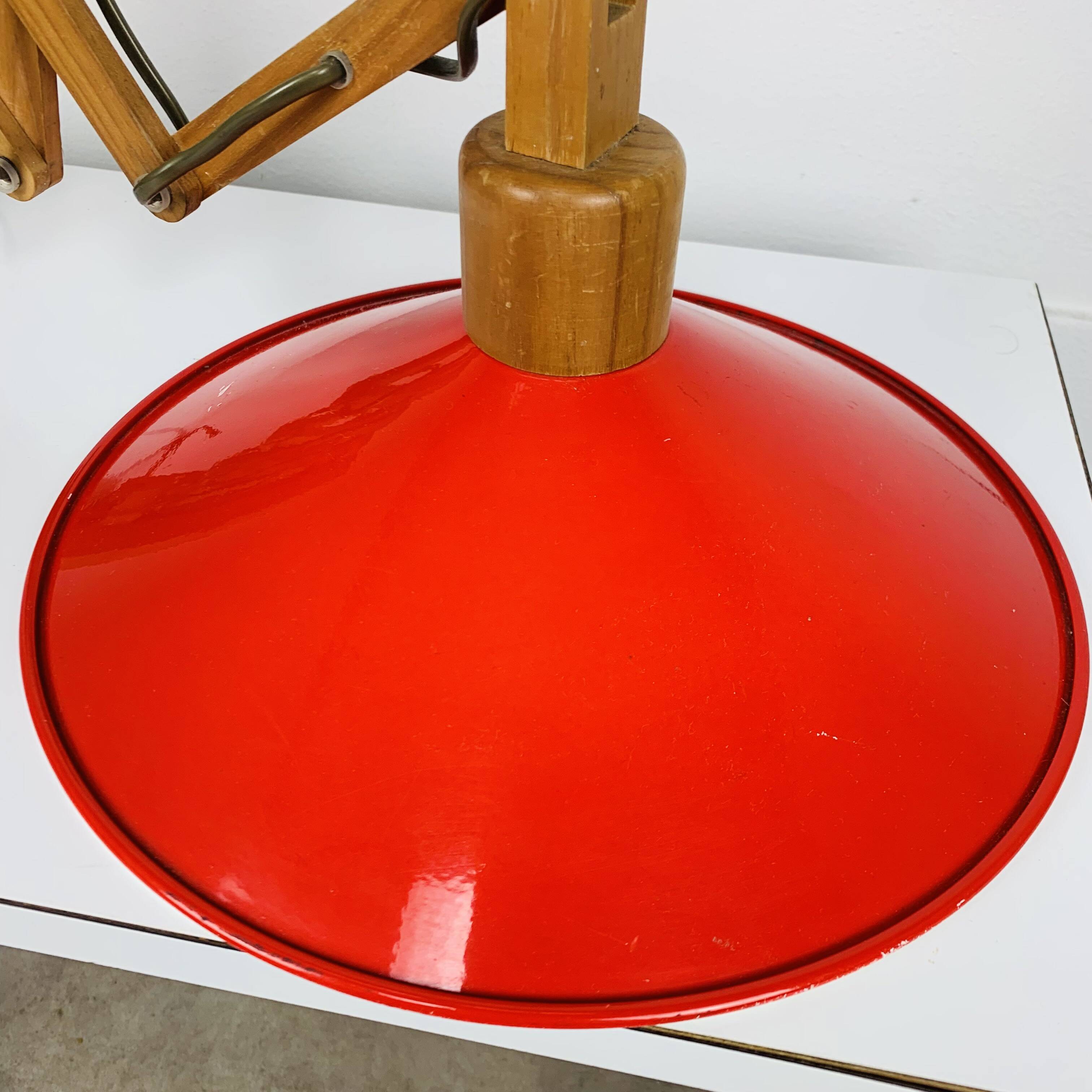 SCE 60s accordion wall light, wood and red reflector