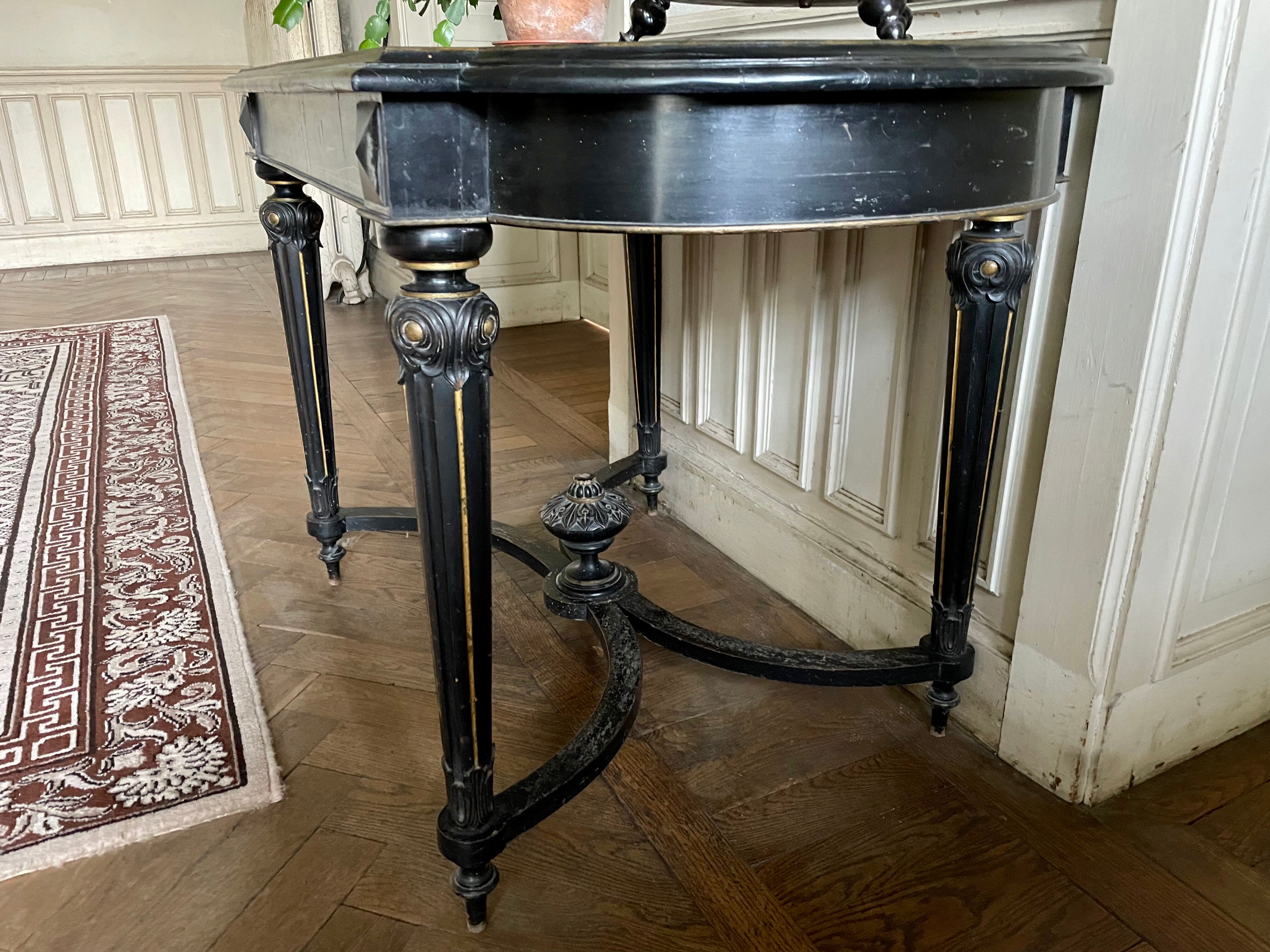Table Pedestal table Napoleon III XIXth in black and gilded wood