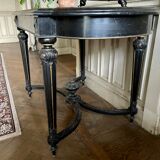 Table Pedestal table Napoleon III XIXth in black and gilded wood