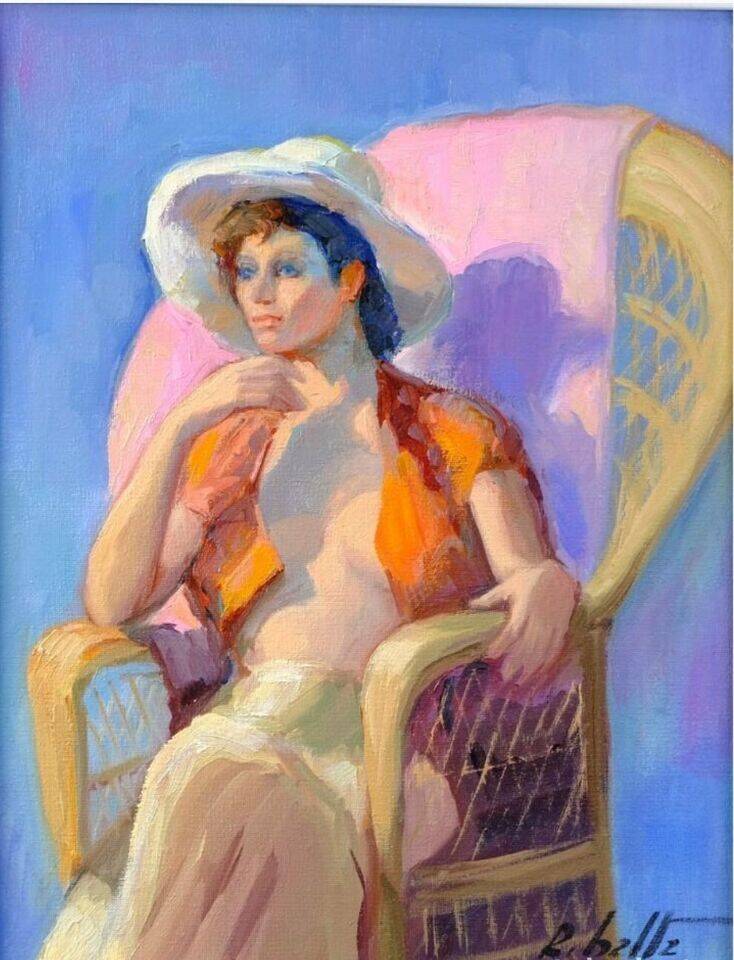 Tableau Huile Vintage Portrait De Femme Impressionniste 20ème Siècle