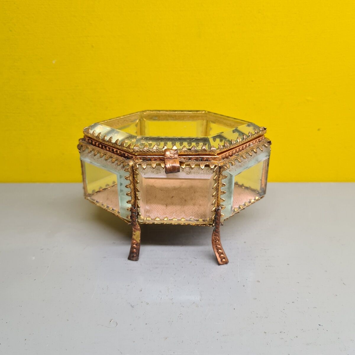 Old French Gold Plated and Crystal Jewelery Box. from the mid 20th century.