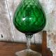 Old vase on foot empoli green glass transparent foot vintage
