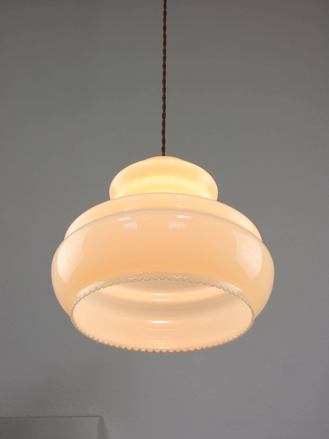 Mid-Century Italian Yellow Glass and Brass Pendant Lamp
