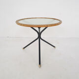 Rohe Noordwolde round glass and rattan side table, The Netherlands 1950's