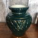 Old vallauris vase green ceramic & vintage gold decor #a798