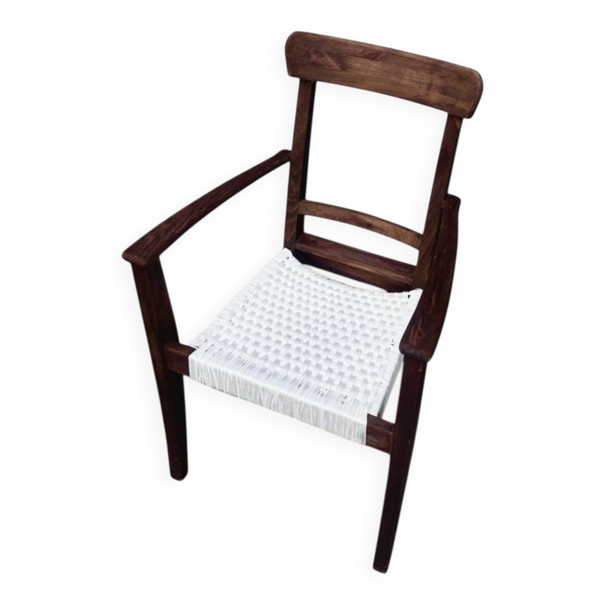 Scandinavian chair in wood and woven natural fibre.