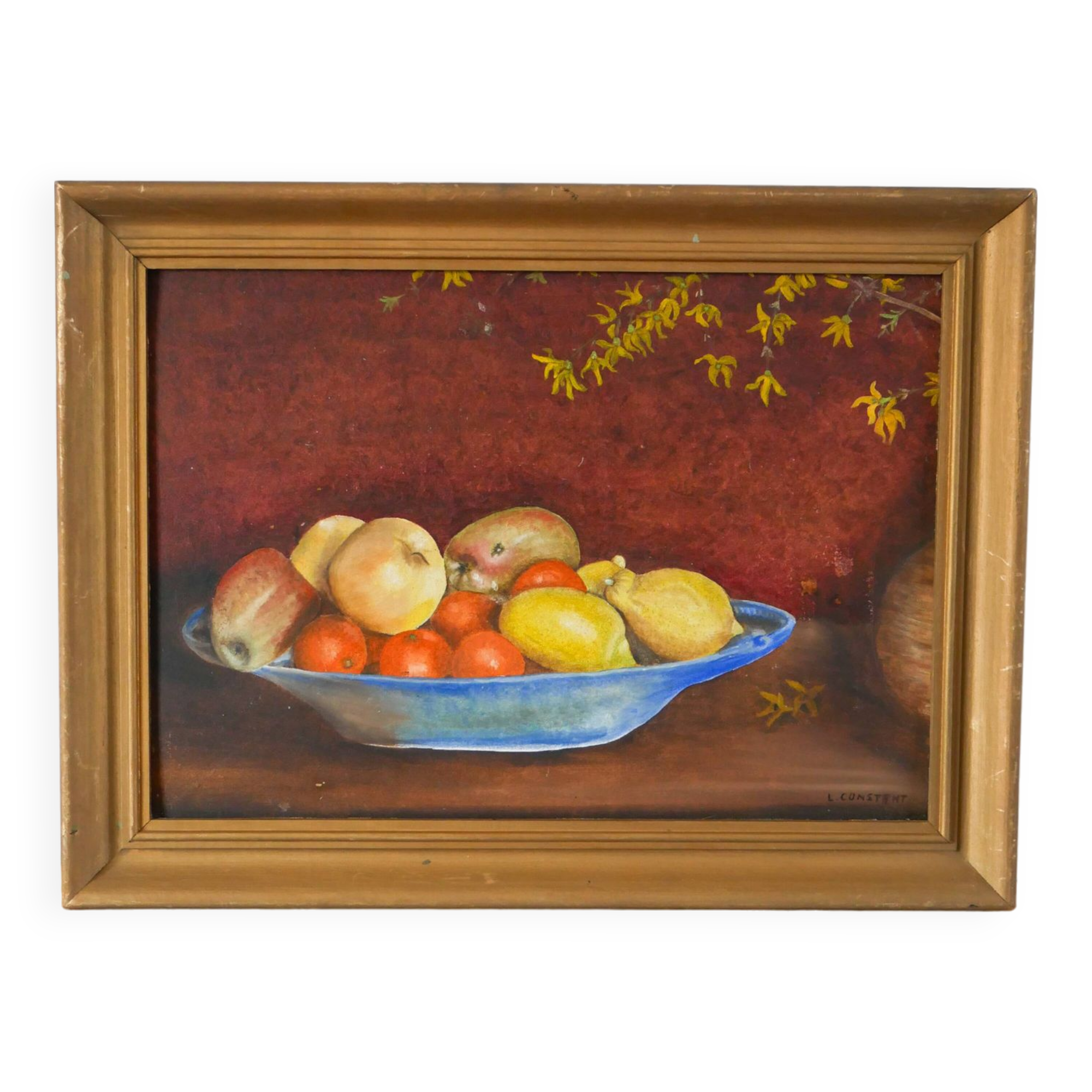 oil painting on panel still life fruit lemons signed 1950