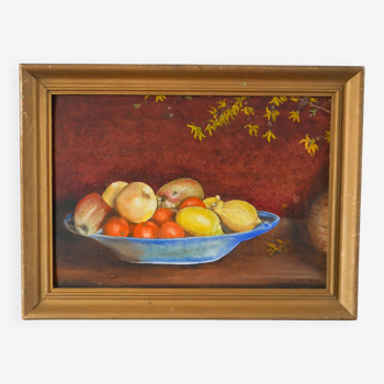 oil painting on panel still life fruit lemons signed 1950