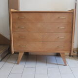 Chest of drawers with compass feet in raw wood