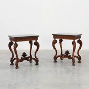 Pair of Napoleon III style Walnut side tables with Bluestone tops, France