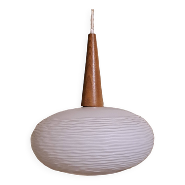 Suspension chandelier ceiling light frosted glass scandinavian France 1960 pop
