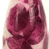Art nouveau glass paste vase roses violines  signed andré delatte, early 20th century.