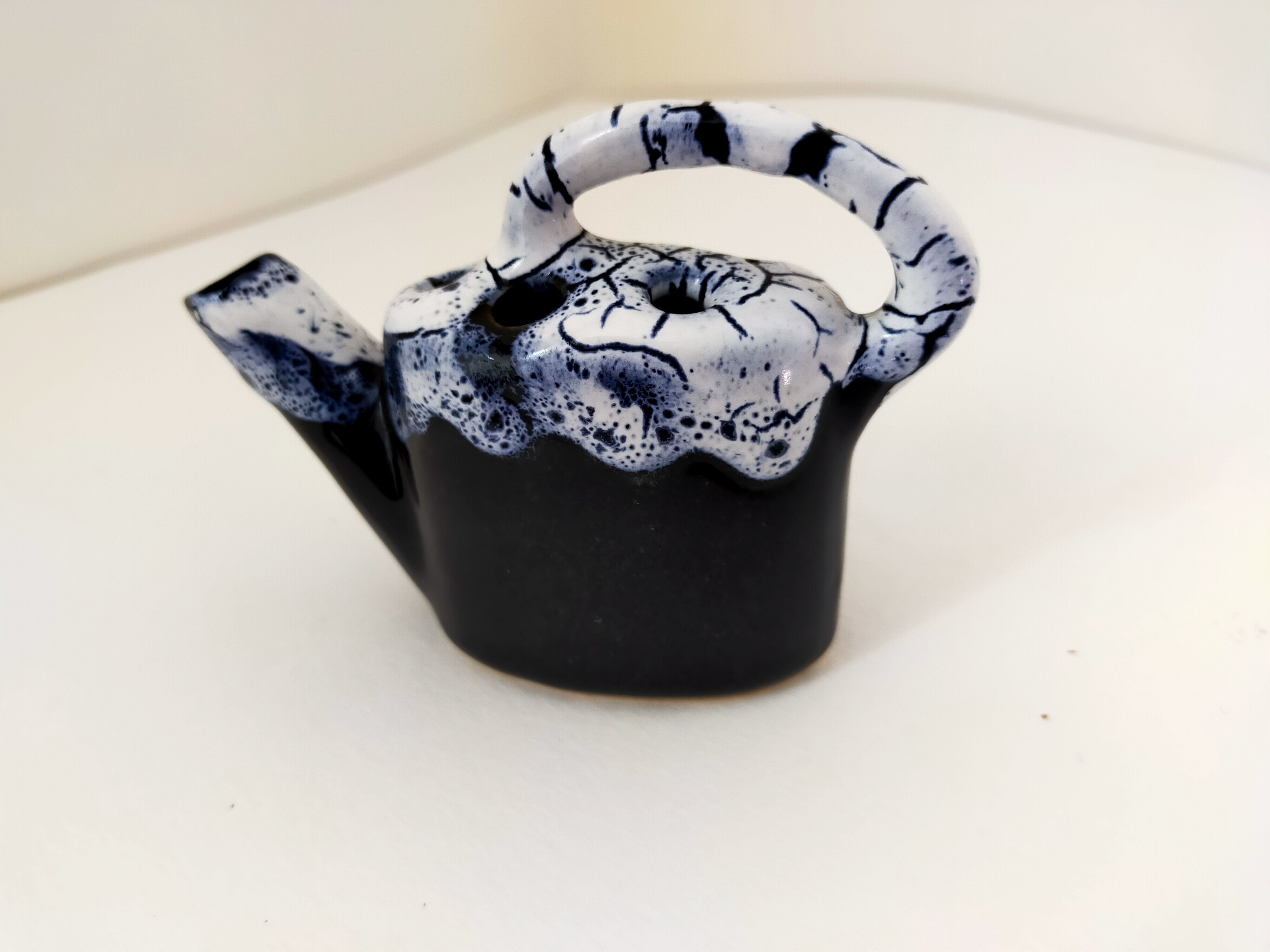 picnic blue ceramic watering can