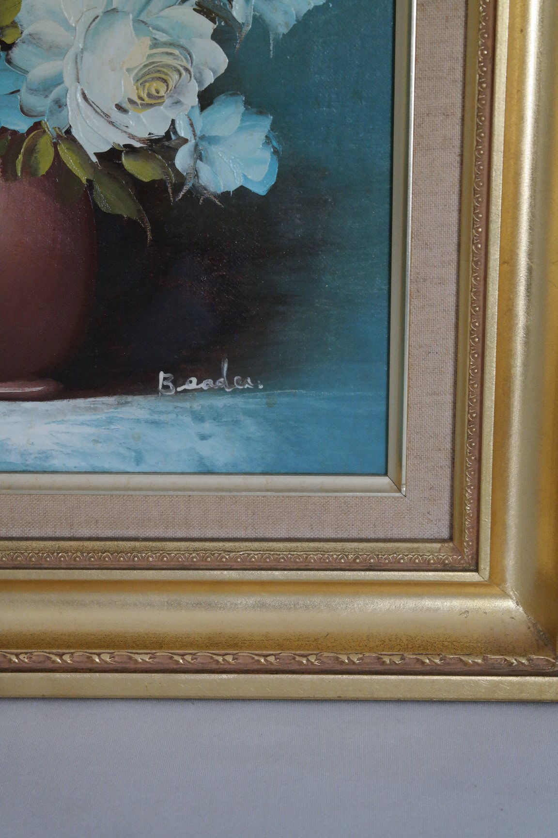 Tableau huile sur toile bouquet de fleurs ton bleu