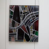 Multicolored stained glass window with hanging system - Germany - 1970's