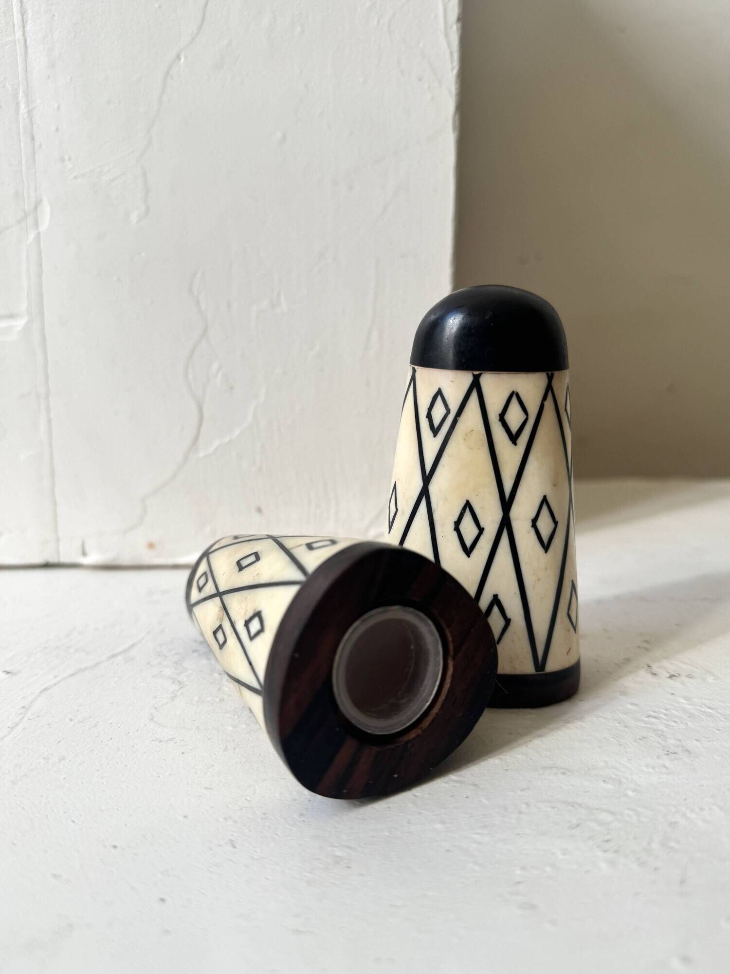 Art Deco salt and pepper set in ebony and ivory circa 1950