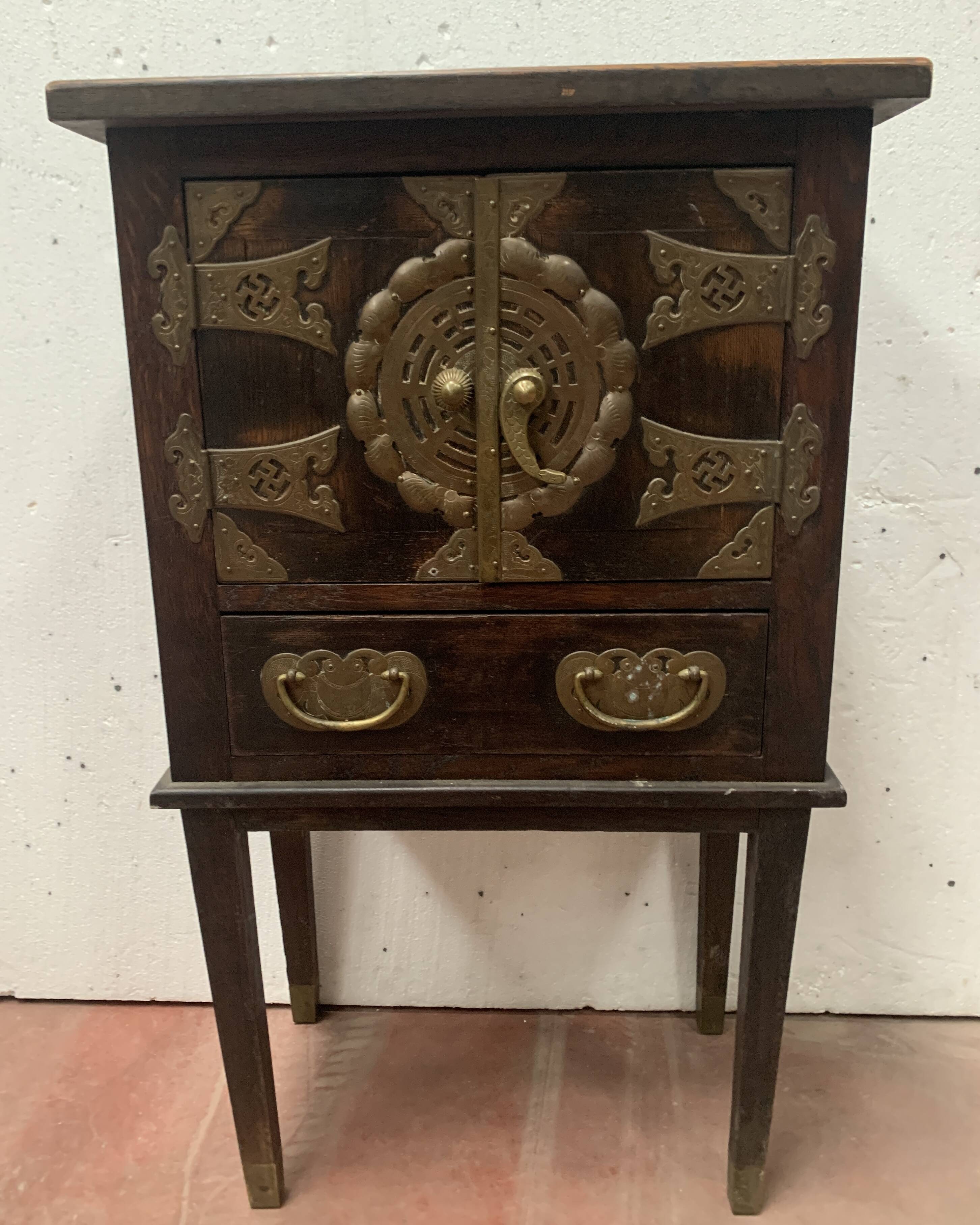 Small piece of furniture with two doors and bronze decoration, 20th century