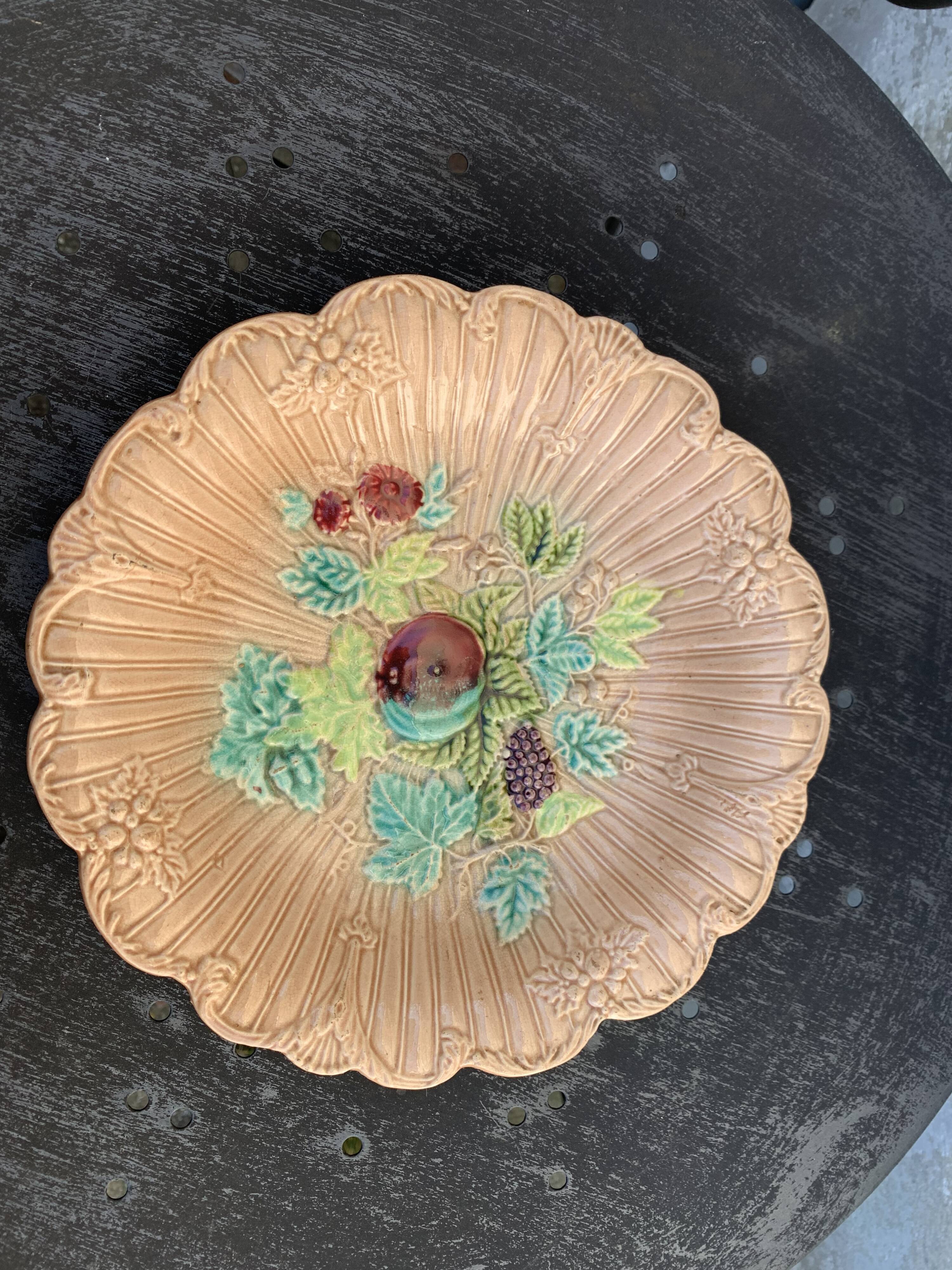 Plate, barbotine bowl, old fruit model, art deco and collector
