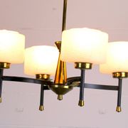 Maison Arlus, Mid-century chandelier, brass and opaline, France 1950
