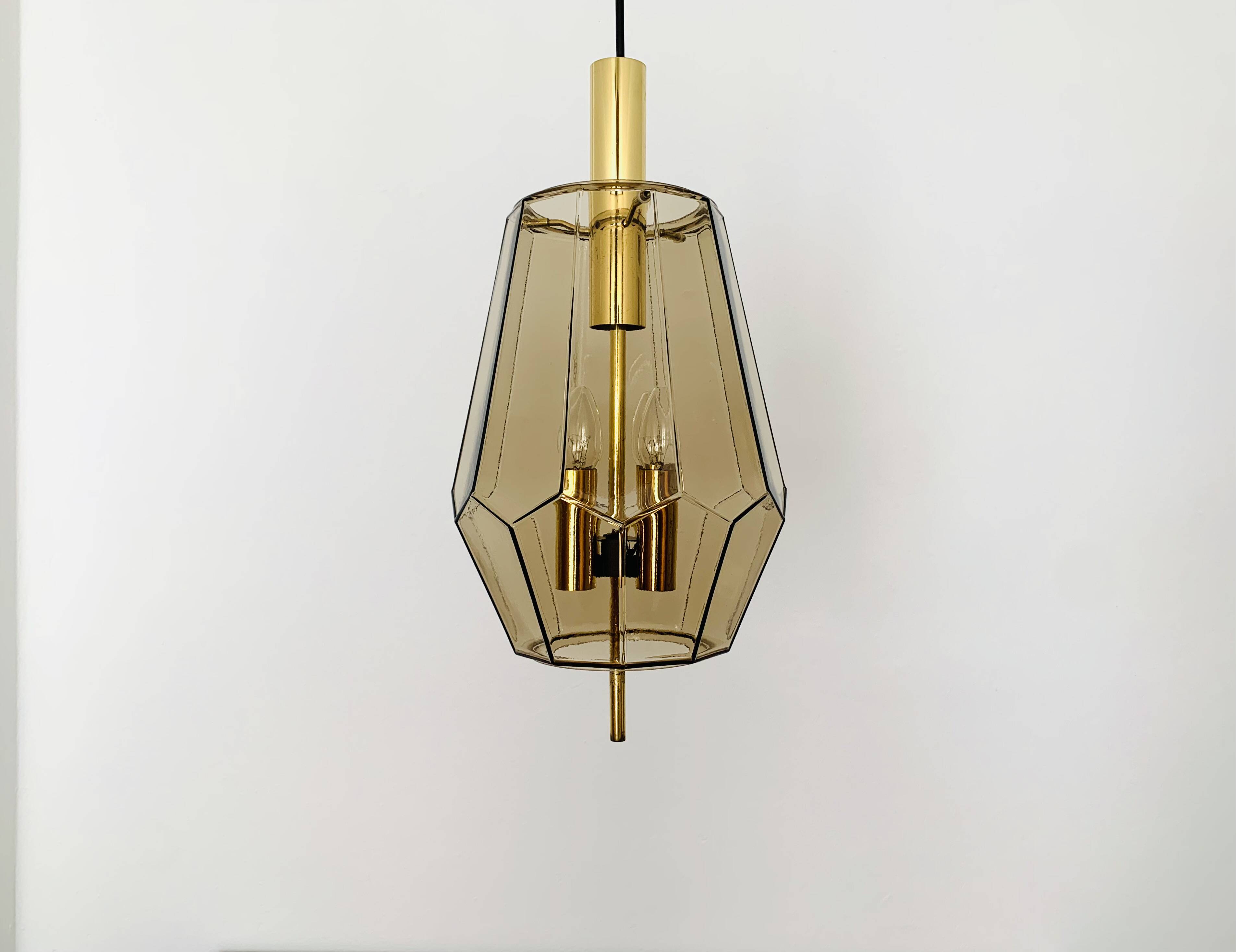 Set of 2 Smoked Glass Pendant Lamps by Glashütte Limburg