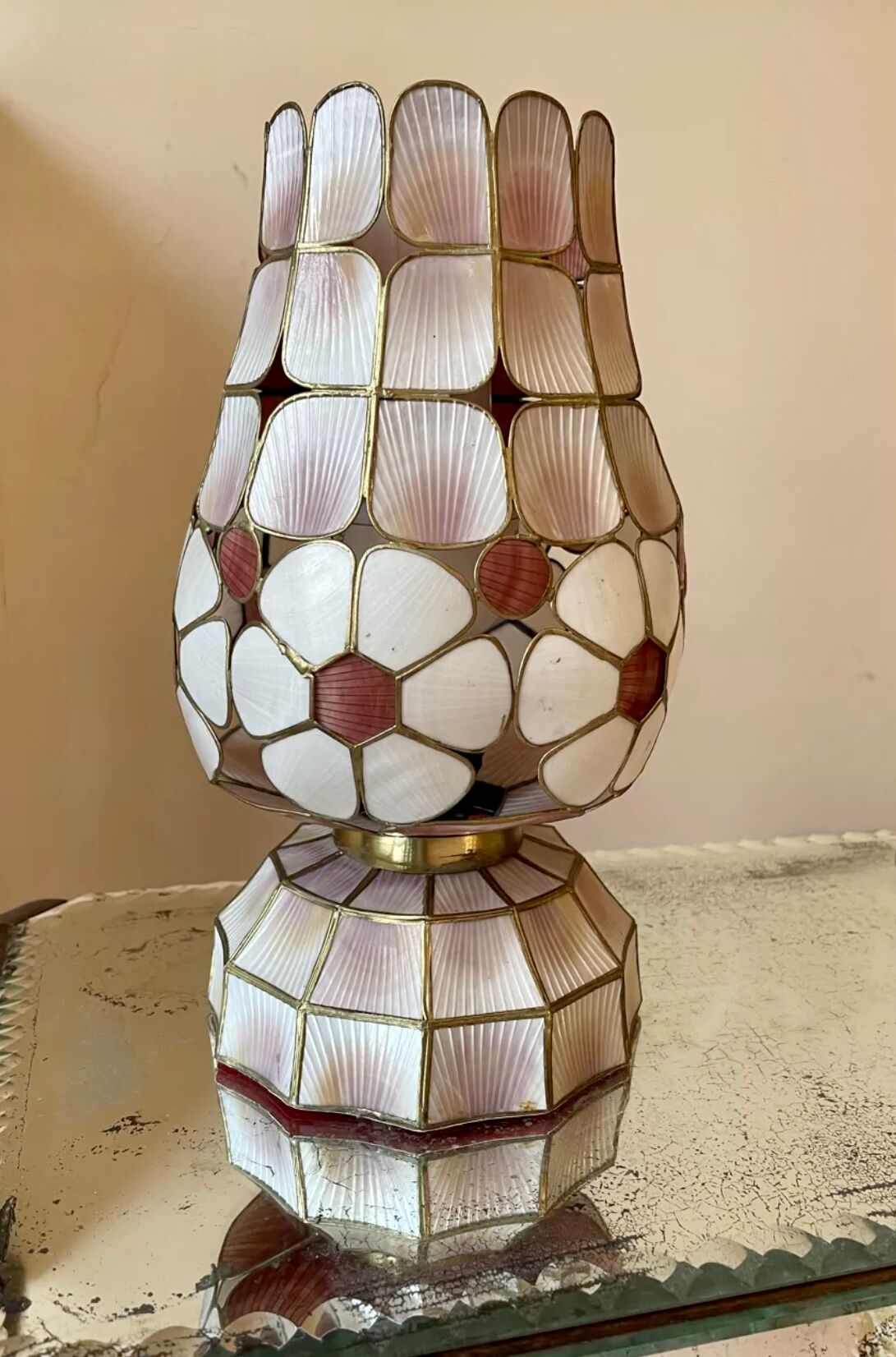 Vintage shell and brass lamp