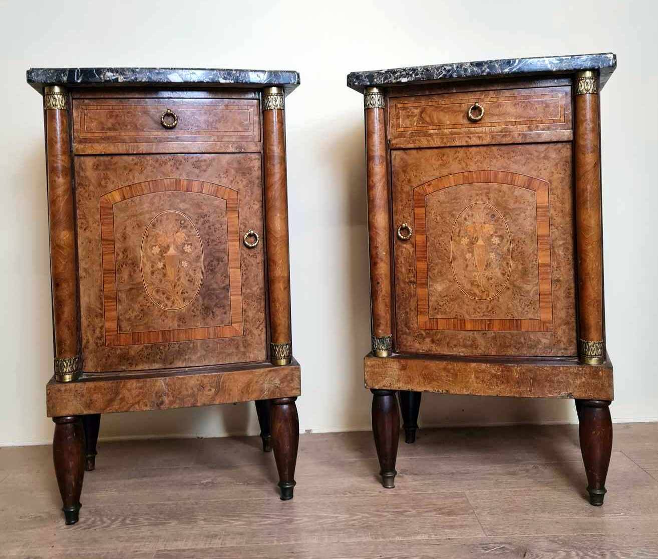 Pair Of Empire Style Furniture In Marquetry
