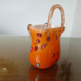 Vase "handbag" in orange Murano glass 60s 70s