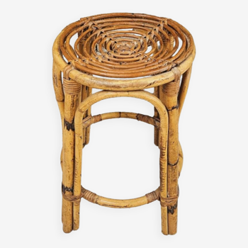 Tabouret osier rotin 1970 vintage