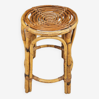 Wicker rattan stool 1970 vintage