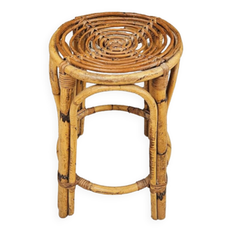 Tabouret osier rotin 1970 vintage