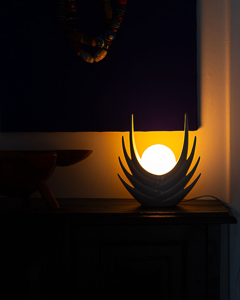 Organic white ceramic lamp, Italy, 70s