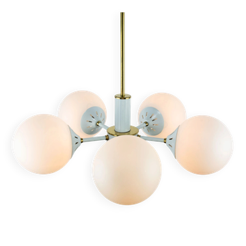 Vintage White 1970s Sputnik Chandelier – Mid-Century Modern Ceiling Light