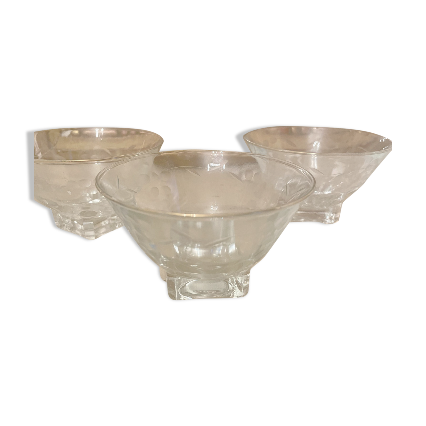 Set of 3 old champagne or cocktail glasses