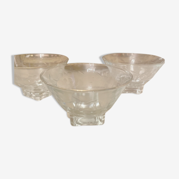 Set of 3 old champagne or cocktail glasses