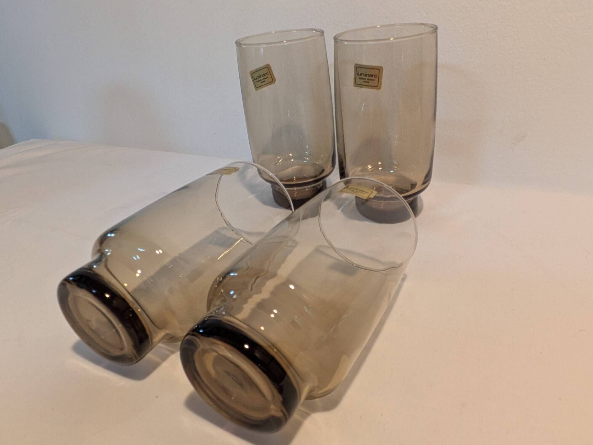 Set of 4 Luminarc vintage smoked glasses with black stems – Verrerie d’Arques Fran