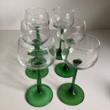 Lot 6 verre pied vert vintage