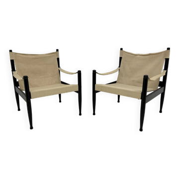 Set of mid-century Danish safari chairs by Erik Wørts for Niels Eilersen, 1960s