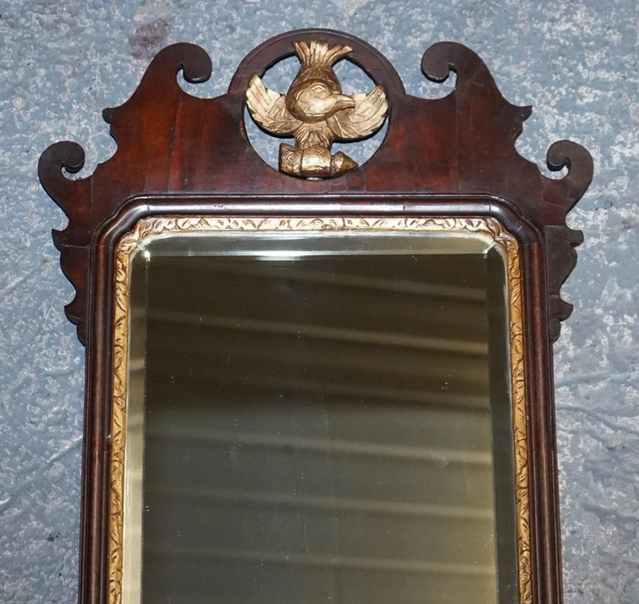 Antique Chippendale Wall Mirror in Gilded Wood with Phoenix, 1760s