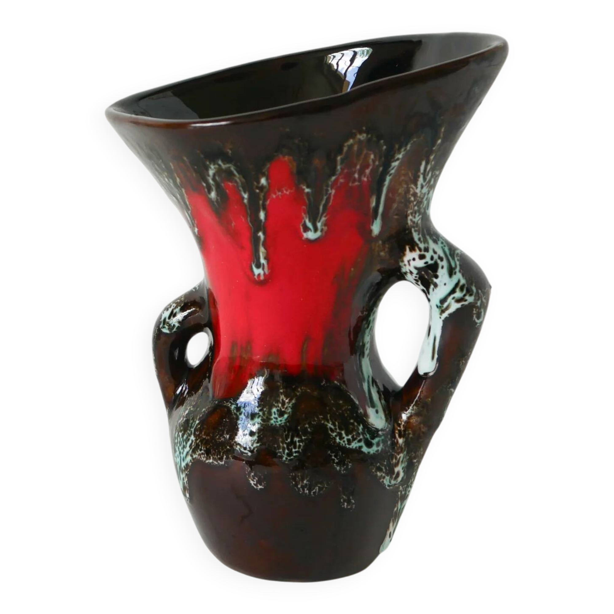 Ceramic vase, brown & red, 1970